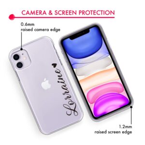 CasesByLorraine Compatible with iPhone 11 6.1" Case, Personalized Custom Name Text with Heart Clear Transparent Case Flexible TPU Soft Gel Protective Cover for iPhone 11 6.1 inch (2019)