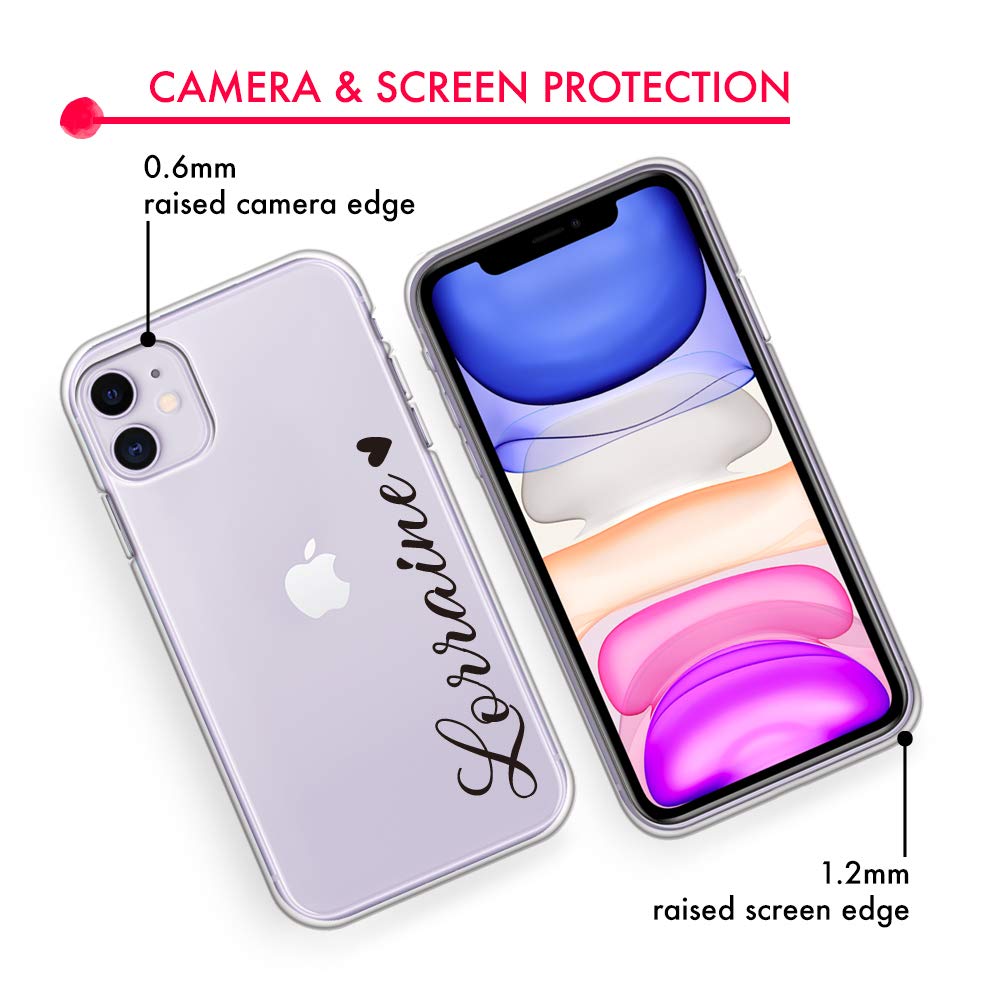 CasesByLorraine Compatible with iPhone 11 6.1" Case, Personalized Custom Name Text with Heart Clear Transparent Case Flexible TPU Soft Gel Protective Cover for iPhone 11 6.1 inch (2019)