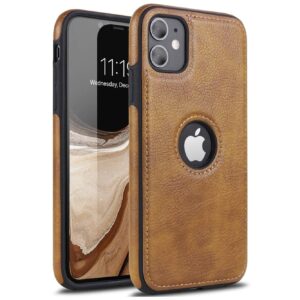 topsem retro leather case for iphone 11 anti-knock back cover soft tpu business shell phone case (brown, for iphone 11)
