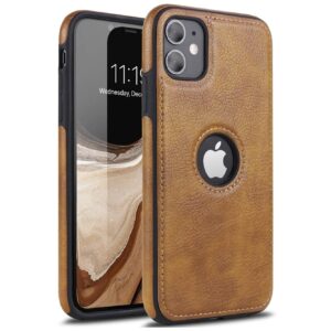 TOPSEM Retro Leather Case for iPhone 11 Anti-Knock Back Cover Soft TPU Business Shell Phone Case (Brown, for iPhone 11)