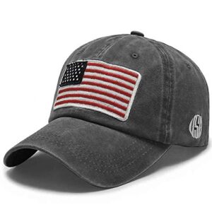 Uphily Black USA American Flag Baseball Cap, Low Profile Patriotic Dad Hat for Men or Women