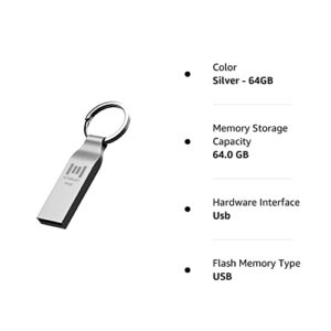 MOSDART 64GB Waterproof Metal USB 2.0 Flash Drive - Keychain Thumb Drive Memory Stick Jump Drive Data Storage for Computers - exFAT, Shockproof and Dustproof (Silver)