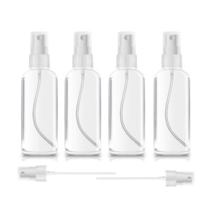 zerofire 4 pack spray bottles 1oz clear plastic empty refillable mini spritzer for travel, cleaning, gardening, skin care atomizer for essential oils, perfume