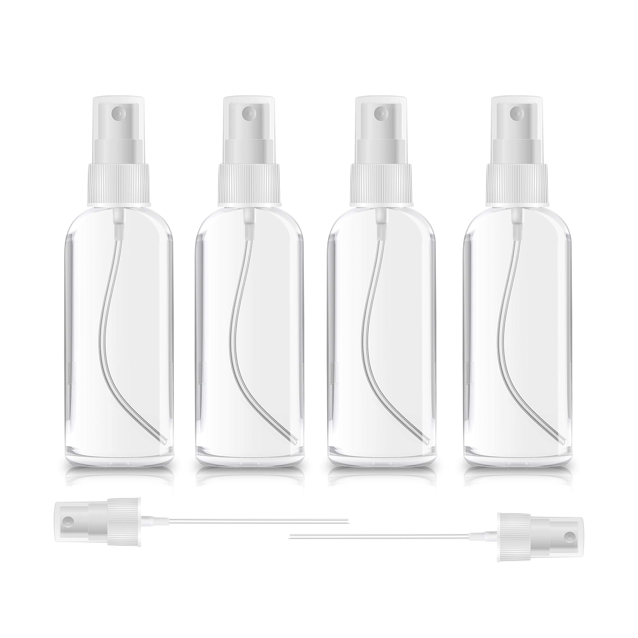 ZEROFIRE 4 Pack Spray Bottles 1oz Clear Plastic Empty Refillable Mini Spritzer for Travel, Cleaning, Gardening, Skin Care Atomizer for Essential Oils, Perfume