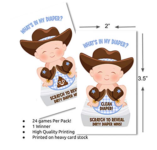 What's In My Diaper Baby Shower Scratch Off Game | Cowboy | 24 Cards - 1 Winner | Baby Shower Games | Baby Shower Door Prizes | Baby Shower Decorations Neutral | Diaper Party | Dirty Diaper Game