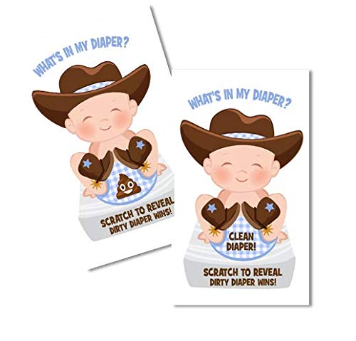 What's In My Diaper Baby Shower Scratch Off Game | Cowboy | 24 Cards - 1 Winner | Baby Shower Games | Baby Shower Door Prizes | Baby Shower Decorations Neutral | Diaper Party | Dirty Diaper Game