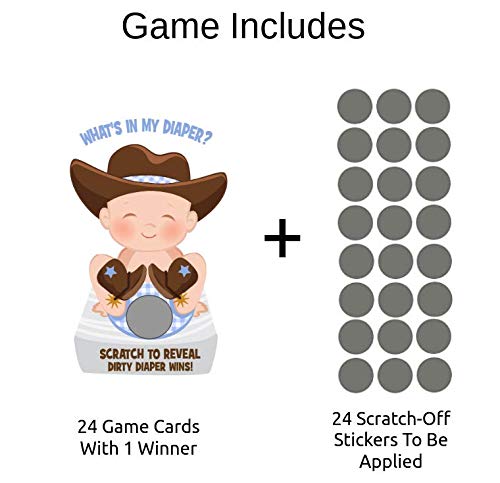 What's In My Diaper Baby Shower Scratch Off Game | Cowboy | 24 Cards - 1 Winner | Baby Shower Games | Baby Shower Door Prizes | Baby Shower Decorations Neutral | Diaper Party | Dirty Diaper Game