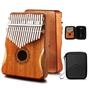 mifoge kalimba thumb piano 17 keys with mahogany wood,mbira,finger piano builts-in waterproof protective box, easy to learn portable musical instrument,gift for kids adult beginners (mahogany)