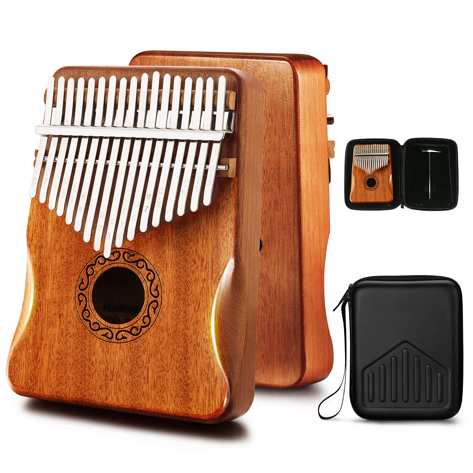 MIFOGE Kalimba Thumb Piano 17 Keys with Mahogany Wood,Mbira,Finger Piano Builts-in Waterproof Protective Box, Easy to Learn Portable Musical Instrument,Gift for Kids Adult Beginners (Mahogany)