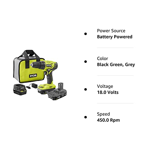 Ryobi P215K1 18-Volt ONE+ Lithium-Ion Cordless 1/2 in. Drill/Driver Kit with (2) 1.5 Ah Batteries, Charger, and Bag