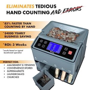 Cassida C300 Professional USD Coin Counter, Sorter and Wrapper/Roller, 300 coins/min, with Quickload and Printing-Compatible,Gray