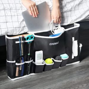 ginimax bedside caddy - dorm room essentials | large size 23"x12" | under couch mattress | bedside storage organizer for tv remote control, mobile phones, magazines, laptops, glasses