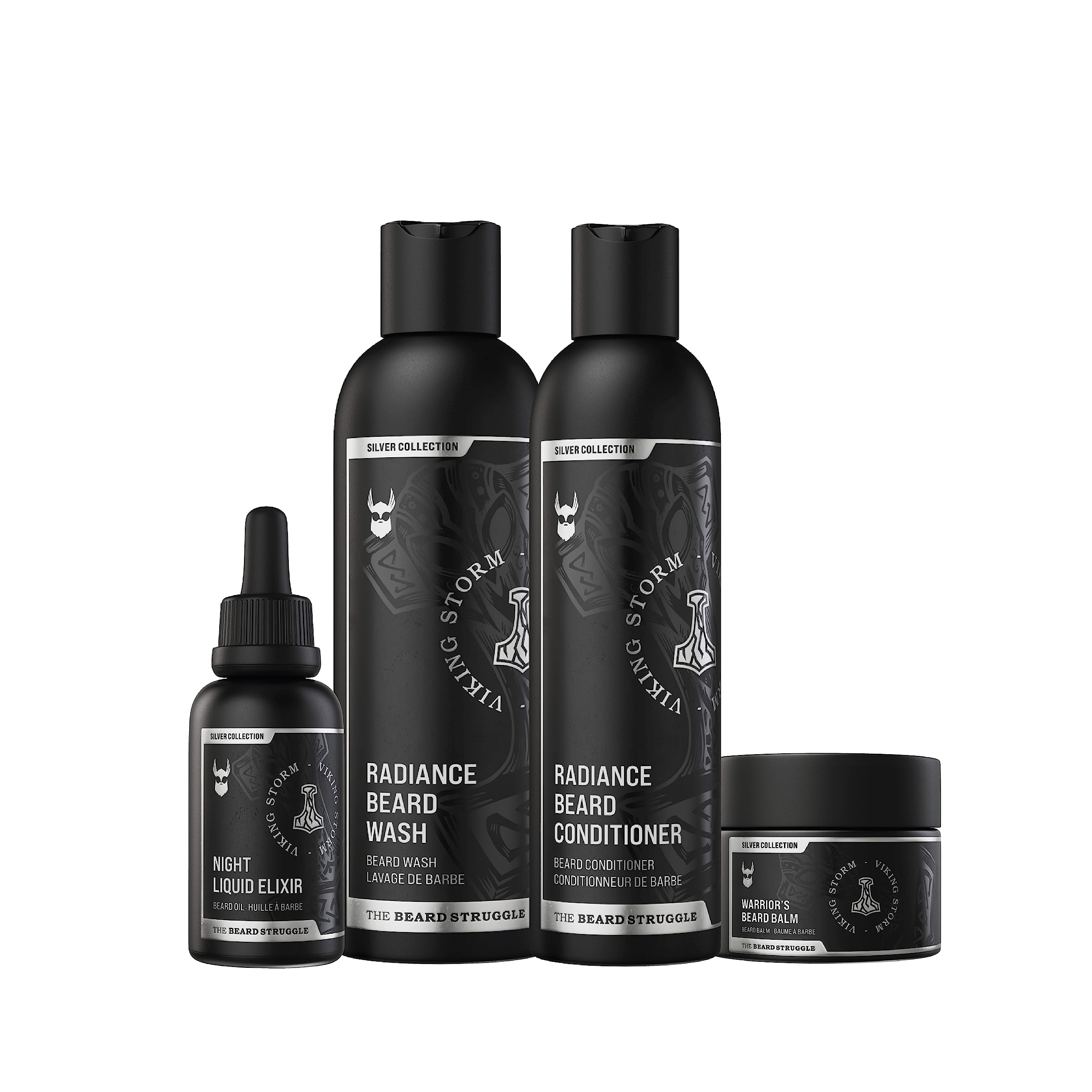 The Beard Struggle Beard Growth Kit for Men Essential Beard Kit includes Beard Balm, Beard Oil, Beard Wash, & Beard Conditioner - Beard Grooming Kit for Men - Silver Collection - Viking Storm