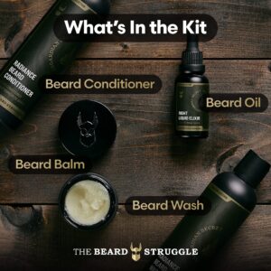 The Beard Struggle Beard Growth Kit for Men Essential Beard Kit includes Beard Balm, Beard Oil, Beard Wash, & Beard Conditioner - Beard Grooming Kit for Men - Silver Collection - Viking Storm