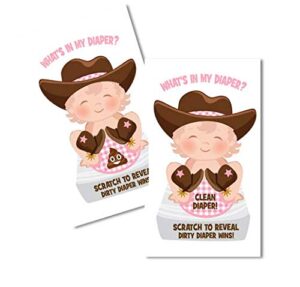girl what's in my diaper baby shower scratch off game | cowgirl | 24 cards - 1 winner | baby shower games | baby shower door prizes