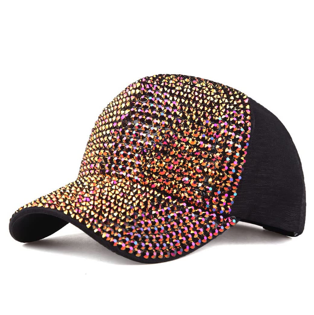 Gudessly Men Women Studded Rhinestone Crystals Adjustable Baseball Cap Plain Sparkle Bling Denim Sun Hat