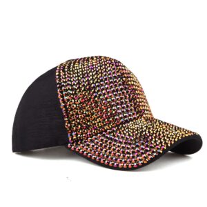 Gudessly Men Women Studded Rhinestone Crystals Adjustable Baseball Cap Plain Sparkle Bling Denim Sun Hat