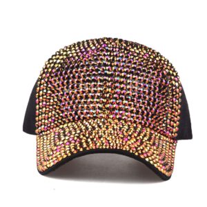 Gudessly Men Women Studded Rhinestone Crystals Adjustable Baseball Cap Plain Sparkle Bling Denim Sun Hat