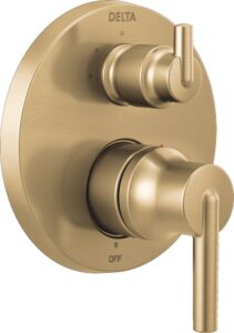delta faucet t24859-cz contemporary monitor 14 series valve 3-setting integrated shower trim with diverter, champagne bronze