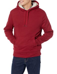 amazon essentials men's sherpa-lined pullover hoodie, red, small
