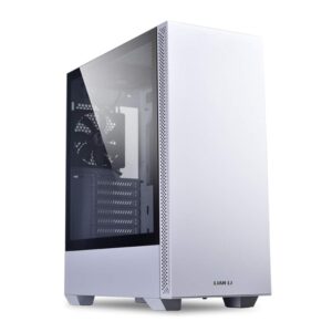 lian li mid-tower chassis micro atx computer case pc gaming case w/tempered glass side panel, magnetic dust filter, water-cooling ready, side ventilation, 2x120mm pwm fan pre-installed (205m, black)