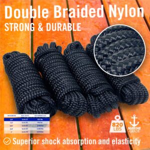 Dock Lines Boat Ropes for Docking 3/8" Line Double Braided Mooring Marine Rope 15FT Nylon Rope Boat Dock Line for Docking Ropes for Boats with Loop Boating Rope Braided 15' Feet Ties Black 4 Pack