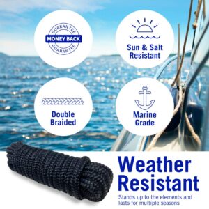 Dock Lines Boat Ropes for Docking 3/8" Line Double Braided Mooring Marine Rope 15FT Nylon Rope Boat Dock Line for Docking Ropes for Boats with Loop Boating Rope Braided 15' Feet Ties Black 4 Pack