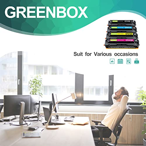 GREENBOX Compatible CF410X Toner Cartridge Replacement for HP 410X 410A CF410X CF411X CF412X CF413X for Color Laserjet Pro M452dn M452dw M452nw MFP M377dw M477fnw M477fdn M477fdw Printer (4 Pack)