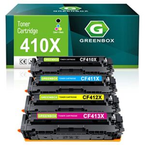 greenbox compatible cf410x toner cartridge replacement for hp 410x 410a cf410x cf411x cf412x cf413x for color laserjet pro m452dn m452dw m452nw mfp m377dw m477fnw m477fdn m477fdw printer (4 pack)