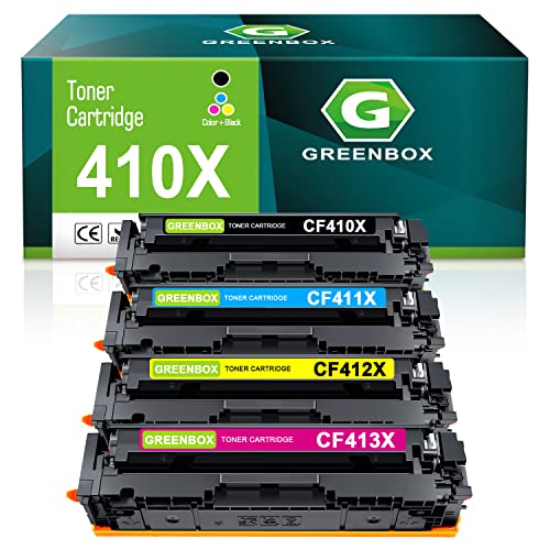 GREENBOX Compatible CF410X Toner Cartridge Replacement for HP 410X 410A CF410X CF411X CF412X CF413X for Color Laserjet Pro M452dn M452dw M452nw MFP M377dw M477fnw M477fdn M477fdw Printer (4 Pack)