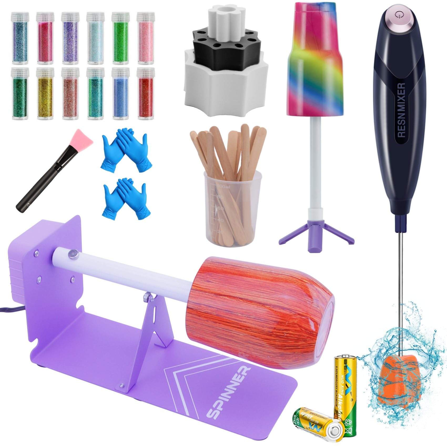 HXH Cup Turner Tumbler Cuptisserie Kit,Handheld Battery Epoxy Mixer,Cup Spinner for DIY Glitter Epoxy Crafts Tumblers