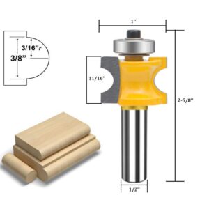 TAIWAIN 5PCS Router Bit Set 1/2 Inch Shank Woodworking Cutter, Half Round Bearing Bullnose Milling Cutter Bits, Carbide Tipped Round Edge Cutting Ball Blade Radius 1/8" 3/16" 1/4" 5/16" 3/8" (E-S04)