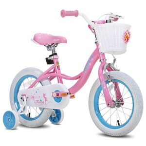 joystar 12 inch kids bike for ages 2 3 4 years girls, toddler bike with training wheels & handbrake for 2-4 years old child, pink