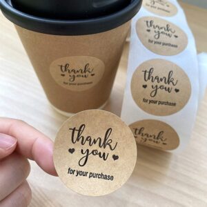 Thank You for Supporting My Small Business Stickers,Kraft Paper Thank You Self-Adhesive Envelope Sealing Stickers,1.5 Inches Packaging Label Stickers for Box/Bake/Bag,500 Pcs/Roll