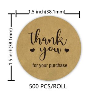 Thank You for Supporting My Small Business Stickers,Kraft Paper Thank You Self-Adhesive Envelope Sealing Stickers,1.5 Inches Packaging Label Stickers for Box/Bake/Bag,500 Pcs/Roll