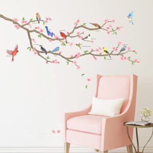 decowall dat-2004 garden birds on tree branch kids wall stickers wall decals peel and stick removable wall stickers for kids nursery bedroom living room d?cor
