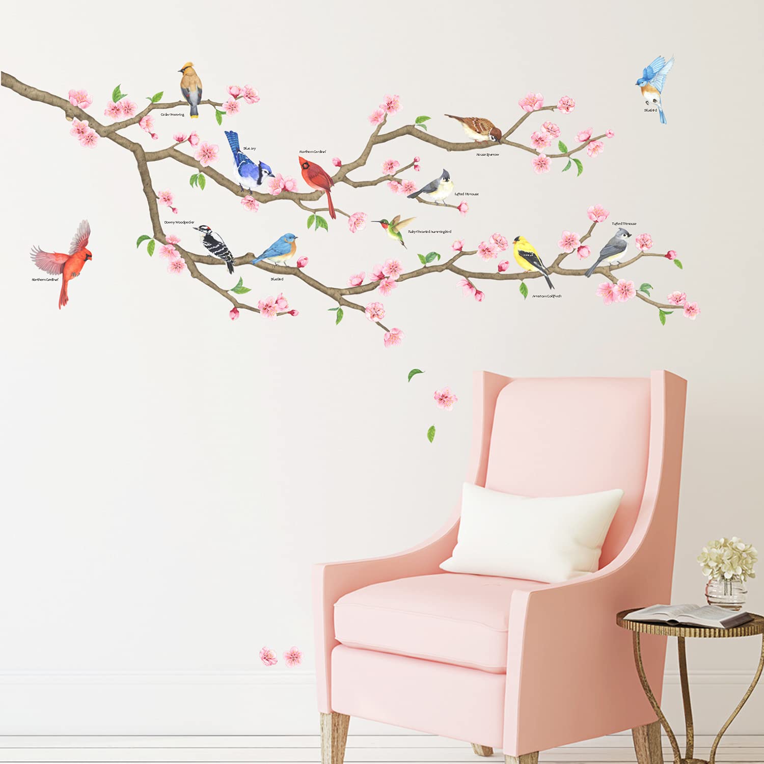 DECOWALL DAT-2004 Garden Birds on Tree Branch Kids Wall Stickers Wall Decals Peel and Stick Removable Wall Stickers for Kids Nursery Bedroom Living Room d?cor