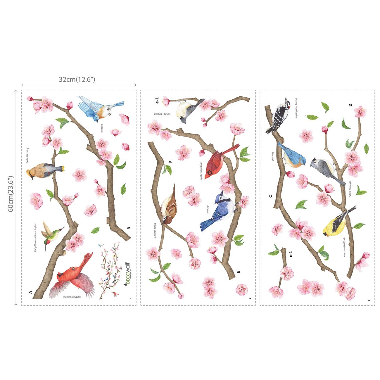 DECOWALL DAT-2004 Garden Birds on Tree Branch Kids Wall Stickers Wall Decals Peel and Stick Removable Wall Stickers for Kids Nursery Bedroom Living Room d?cor