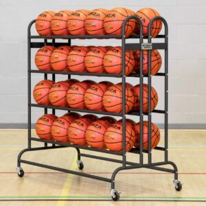 forza portable sports ball cage & cart | storage for basketballs, footballs, volleyballs and more! - securely stores up to 40 balls (ball cart, 40 ball capacity)
