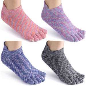 habiter women's toe socks no show cotton five finger socks athletic running 4 pack(dye01)