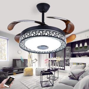 razaban 42 inch ceiling fan light with bluetooth speaker and remote control, modern 3-color dimming chandelier mute ceiling fans with lights for bedroom dining/living room (42inch-black)