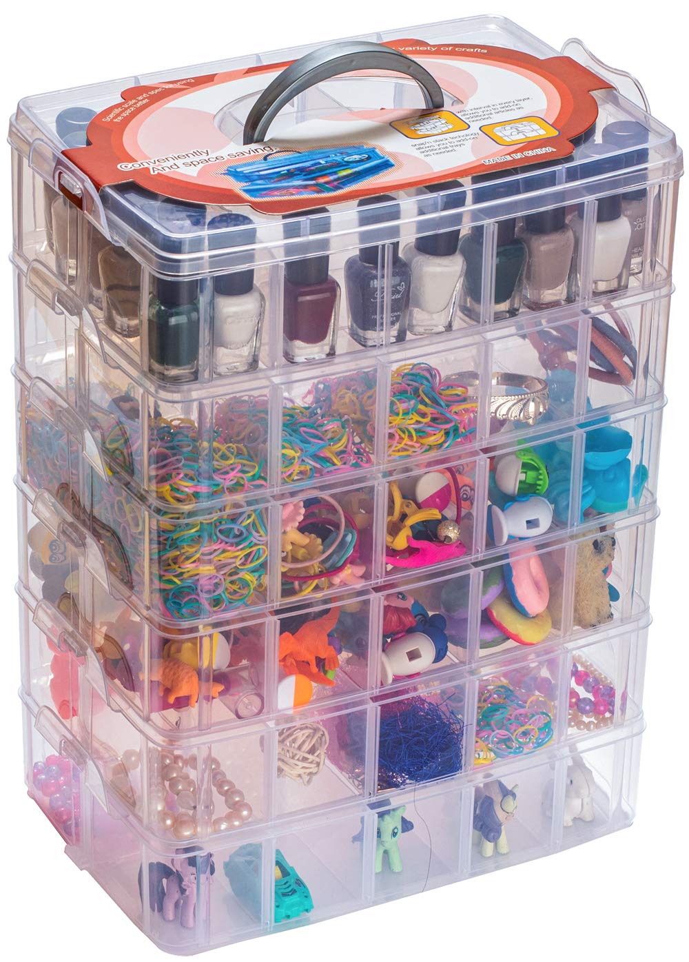 Sooyee 6 Layers Stackable Storage Container Clear 60 Adjustable Compartments,Compatible with Small Toys Arts and Crafts Piping Tips Hardware Storage Organizer