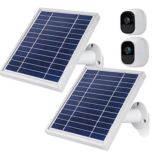 iTODOS IP65 Solar Panel Works for Arlo Pro and Arlo Pro 2, Switch Control, 11Feet USB Cable (2 Pack, Silver)