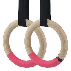 sunnyglade 2pcs wood gymnastics rings with 16ft long adjustable straps & 4pcs non-slip hand tapes exercise training rings for home/gym full body strength training