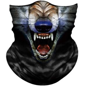 obacle motorcycle face mask sun uv dust wind protection tube mask seamless bandana face mask for men women bike riding cycling biker fishing outdoor festival (wolf open mouth big blue nose)