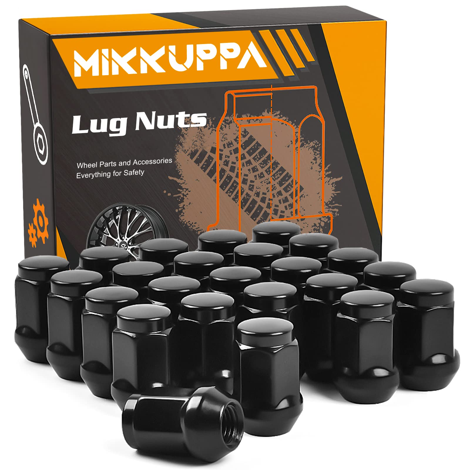 MIKKUPPA 24pcs M12x1.5 Lug Nuts - Replacement for 1984-2022 Toyota 4Runner, 1995-2021 Tacoma, 2000-2006 Tundra Aftermarket Wheel - Black Closed End Lug Nuts