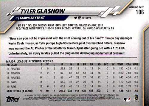 2020 Topps Opening Day #106 Tyler Glasnow NM-MT Rays