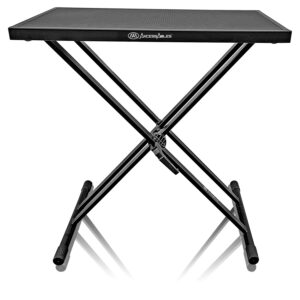 axcessables lightweight 28x16 portable dj table stand | dj booth with double-x keyboard stand | dj laptop and controller stand | midi keyboard stand | audio mixer stand, dj desk, dj synth stand