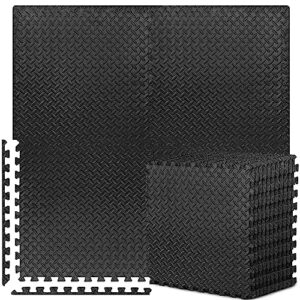 12-tile interlocking puzzle exercise mat, 24'' x 24'' eva foam flooring for gym equipment, black
