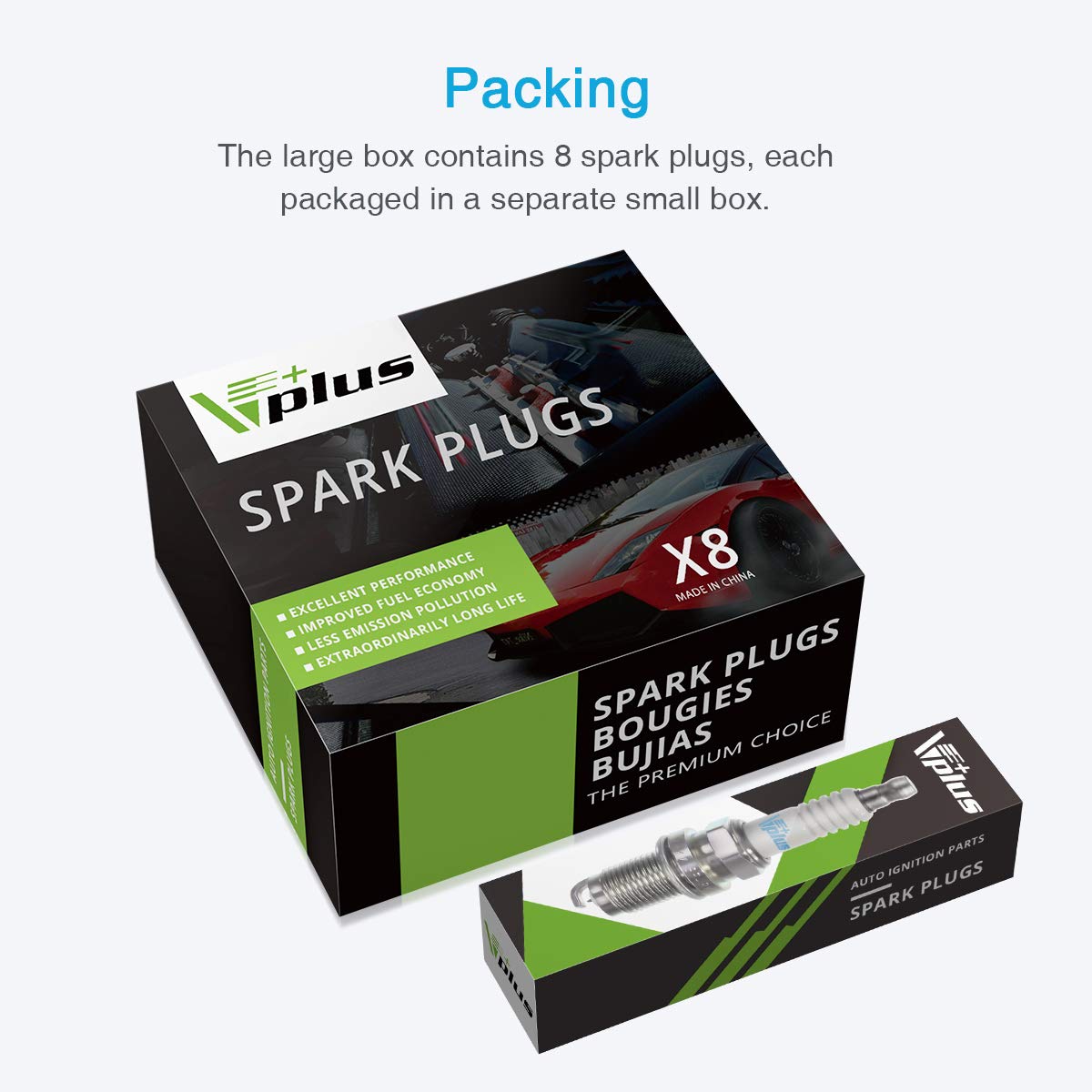 Vplus SP515 SP546 Iridium Spark Plug 8 pack Replaces# PZT14F, PZT1F, PZT2F, PZT2FF4, SP421, SP462, SP507 Compatible with Ford 2005-2008 f150 F250 F350 SUPER DUTY EXPEDITION 5.4L 6.8L V8 V10